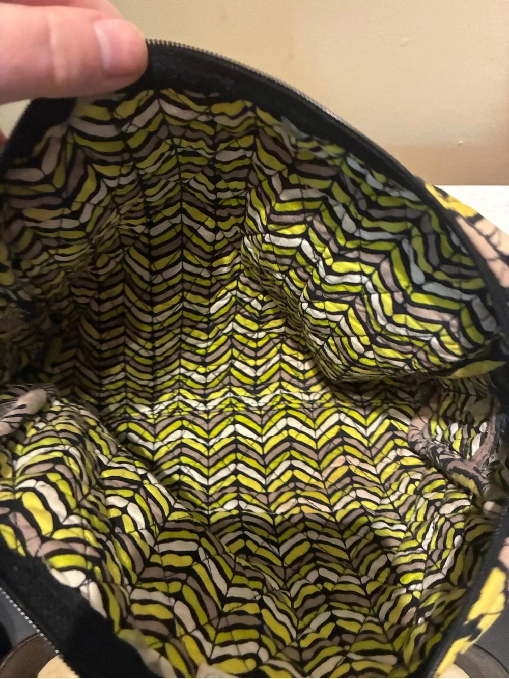 Vera Bradley Yellow White Black Floral Quilted Cosmetic Bag